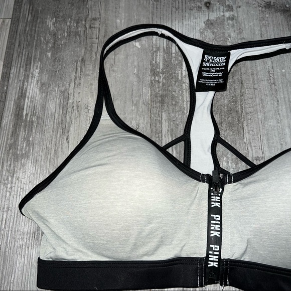 PINK Victoria's Secret Ultimate Push Up Gray Front Zipper Sports Bra Size Medium - Picture 2 of 5